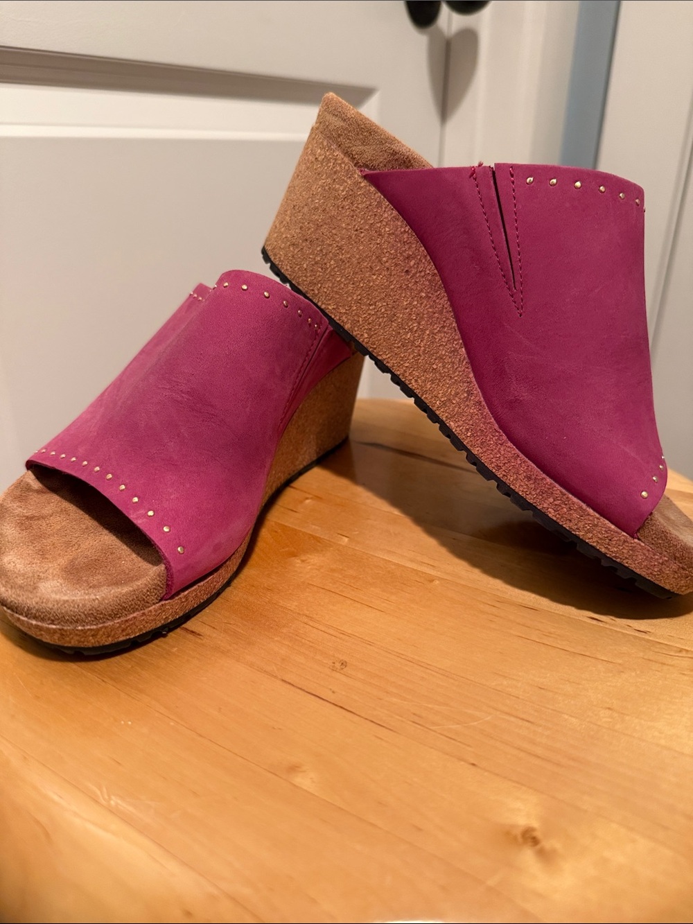 Papillio Magenta Nubuck Wedge Slide with Stud Accents